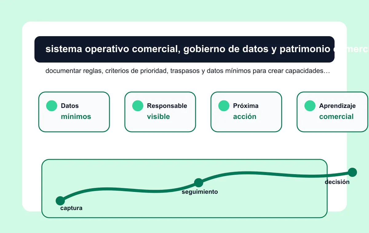 Diagrama de reglas comerciales, responsables y datos compartidos para reducir dependencia de personas