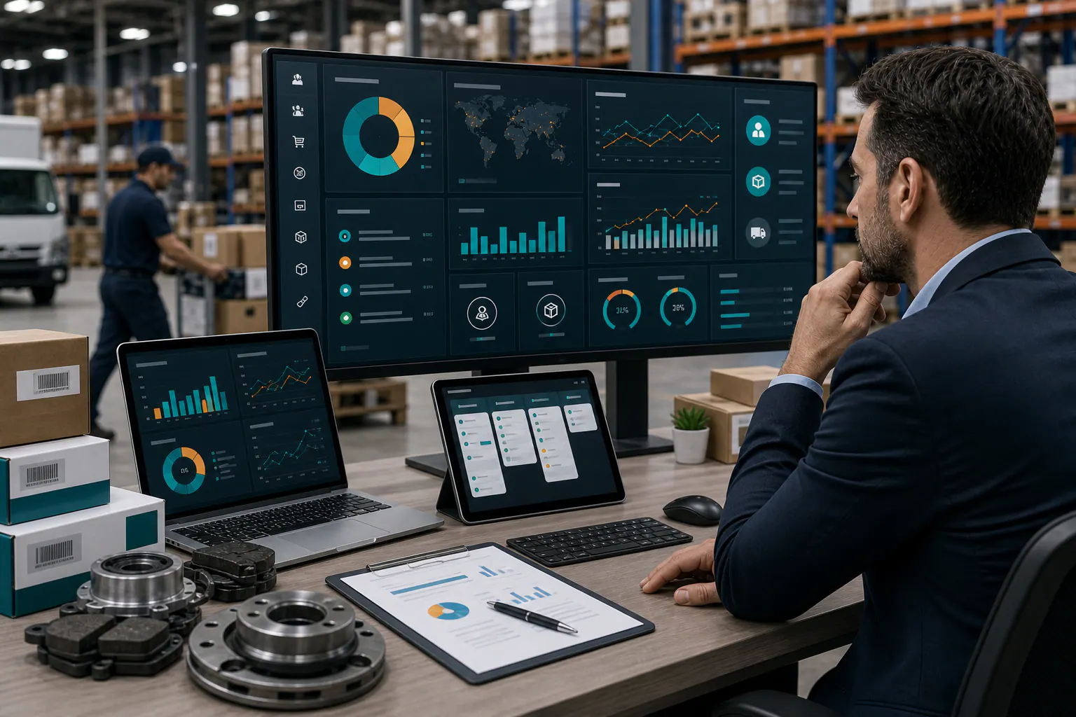 Dashboard de distribución mayorista con clientes recurrentes, stock, pedidos B2B, precios, despacho y reposición