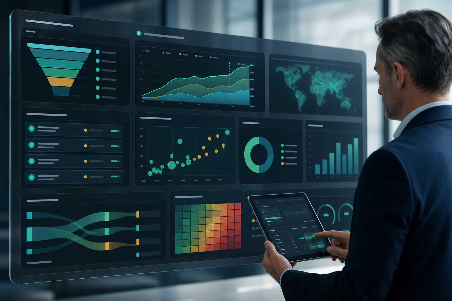 Dashboard de inteligencia comercial para ventas B2B con forecast, conversión, riesgo de oportunidades e indicadores comerciales