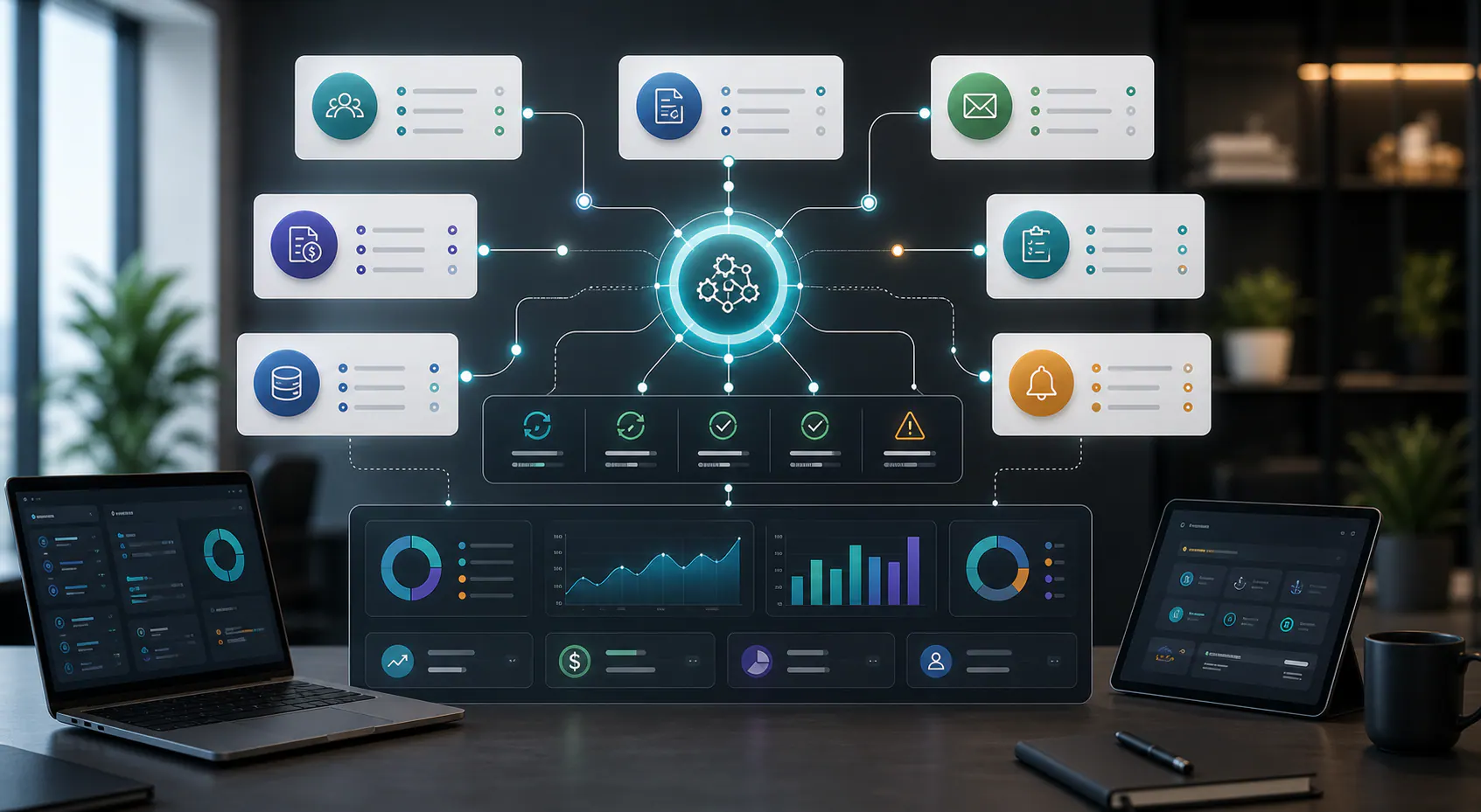 Ecosistema de automatización comercial integrado con CRM, formularios, email, cotizaciones, ERP, tareas e indicadores