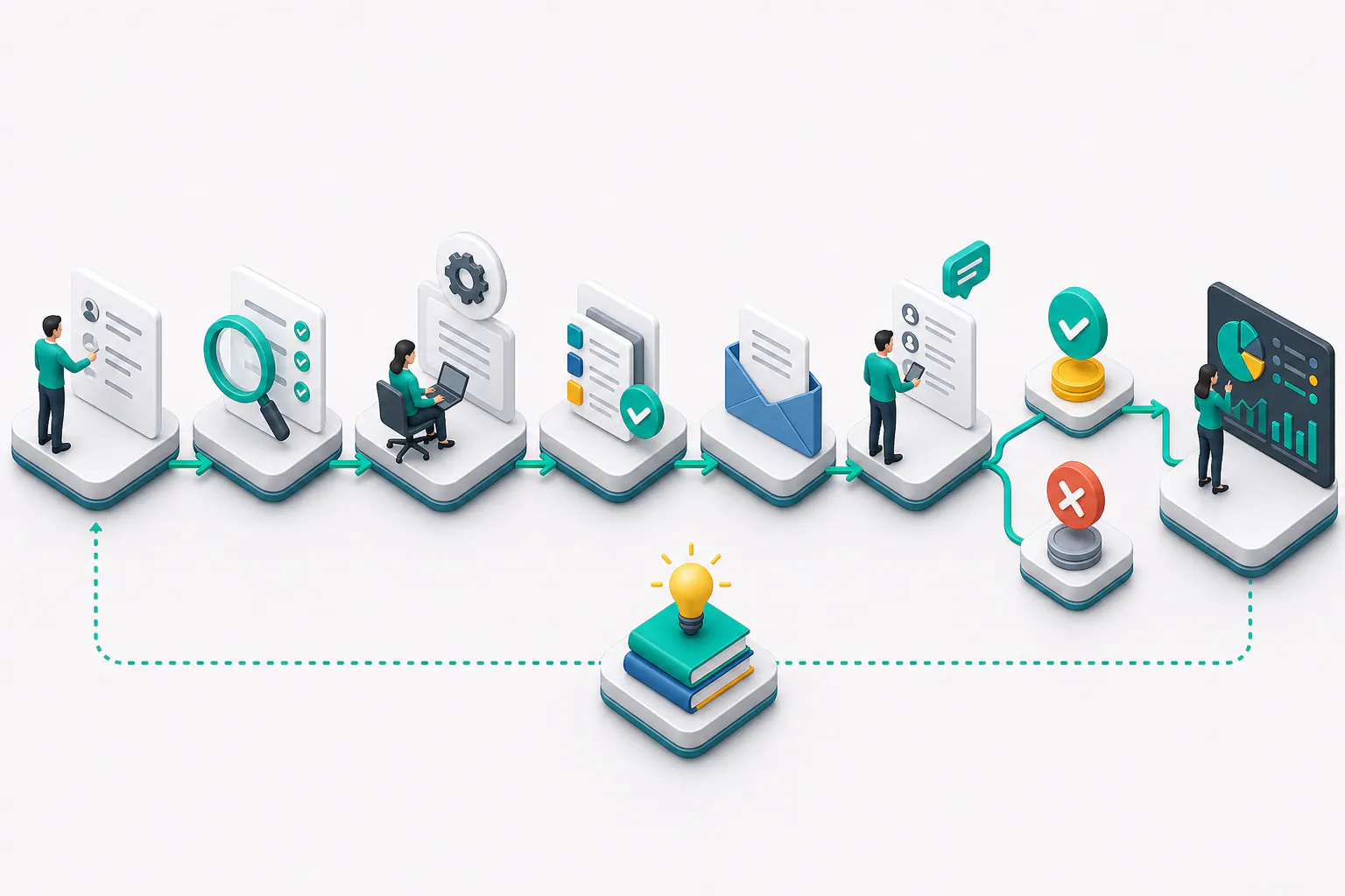 Flujo de gestión de cotizaciones B2B con solicitud, validación, aprobación, envío, seguimiento y aprendizaje