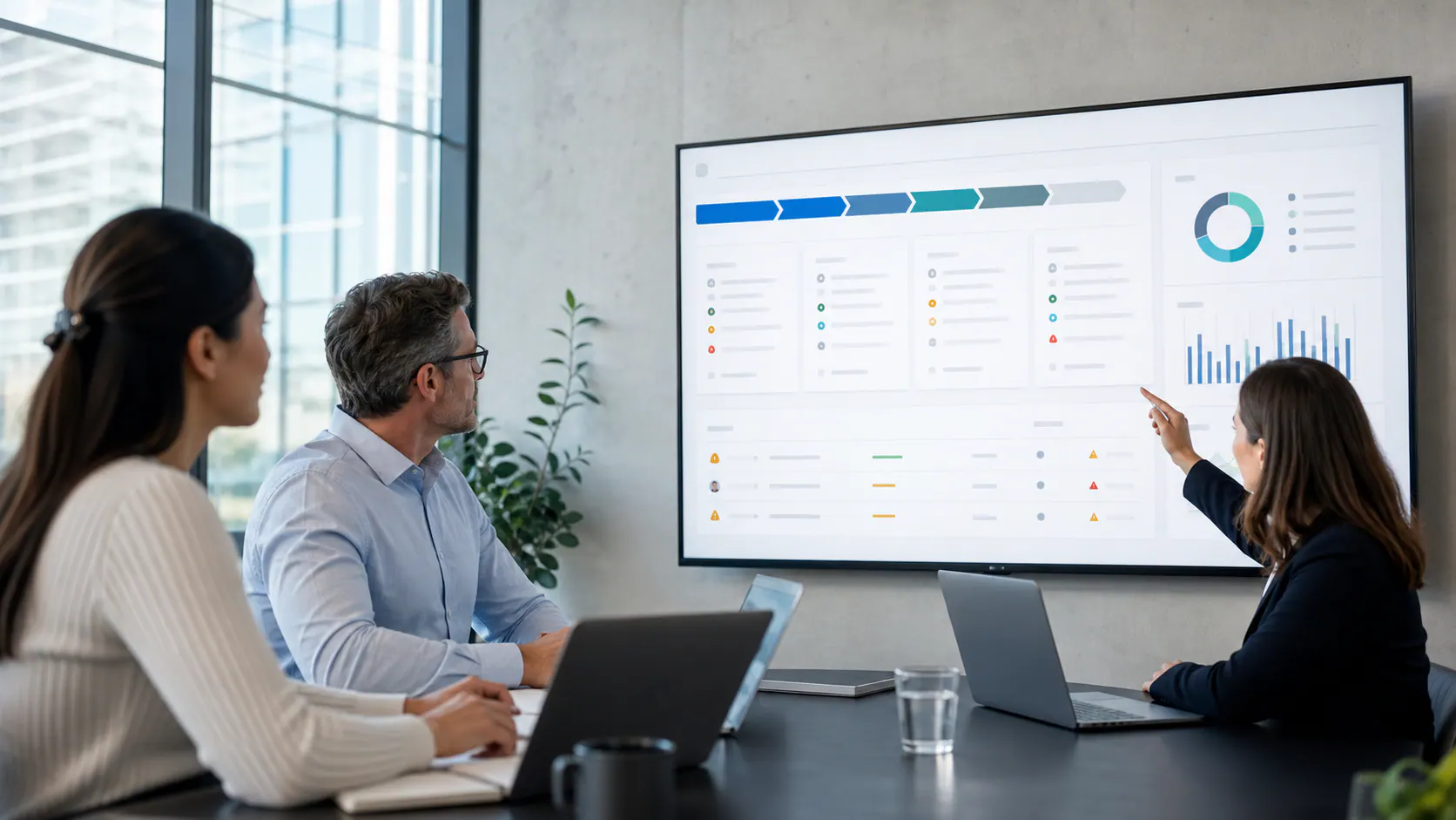 Gestión de oportunidades CRM con seguimiento y trazabilidad Equipo revisando oportunidades CRM, próximas acciones y alertas comerciales en un dashboard