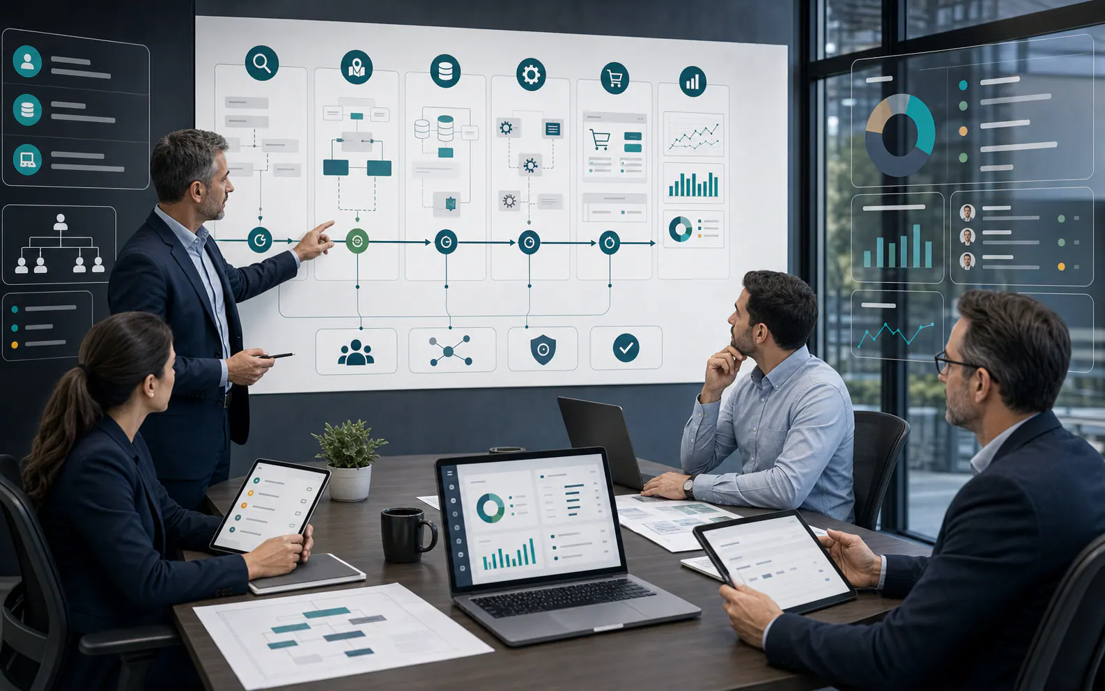 Implementación CRM ventas B2B con Máquina de Venta Equipo B2B diseñando implementación de Máquina de Venta con CRM, ERP, ecommerce, automatización, datos y roadmap comercial