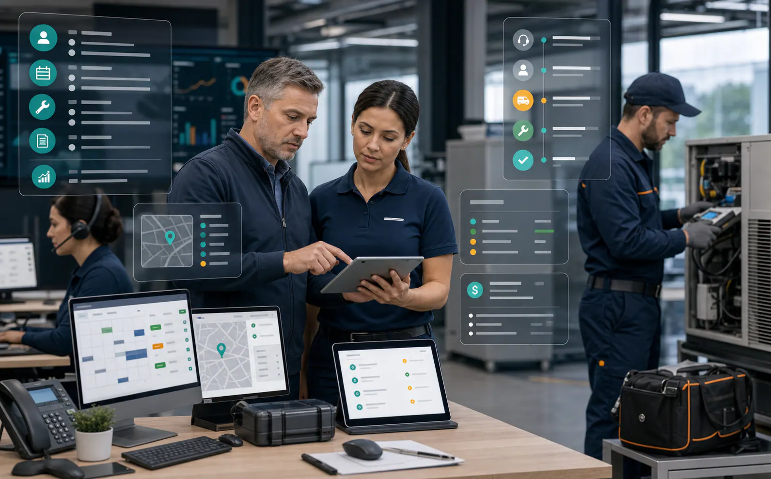 Máquina de Venta y software servicio técnico Operación de servicio técnico con técnicos en terreno, solicitudes, agenda, cotizaciones y órdenes de trabajo conectadas
