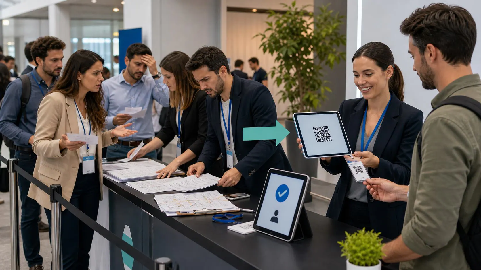 Acreditacion rapida con QR para reducir filas en un evento empresarial
