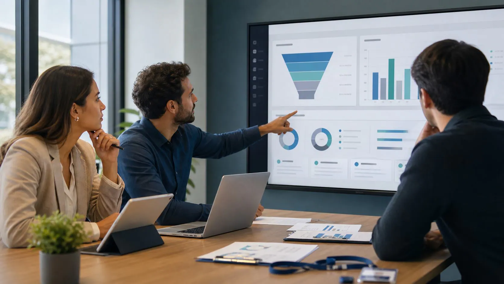 Equipo revisando el ROI de un evento en un dashboard comercial
