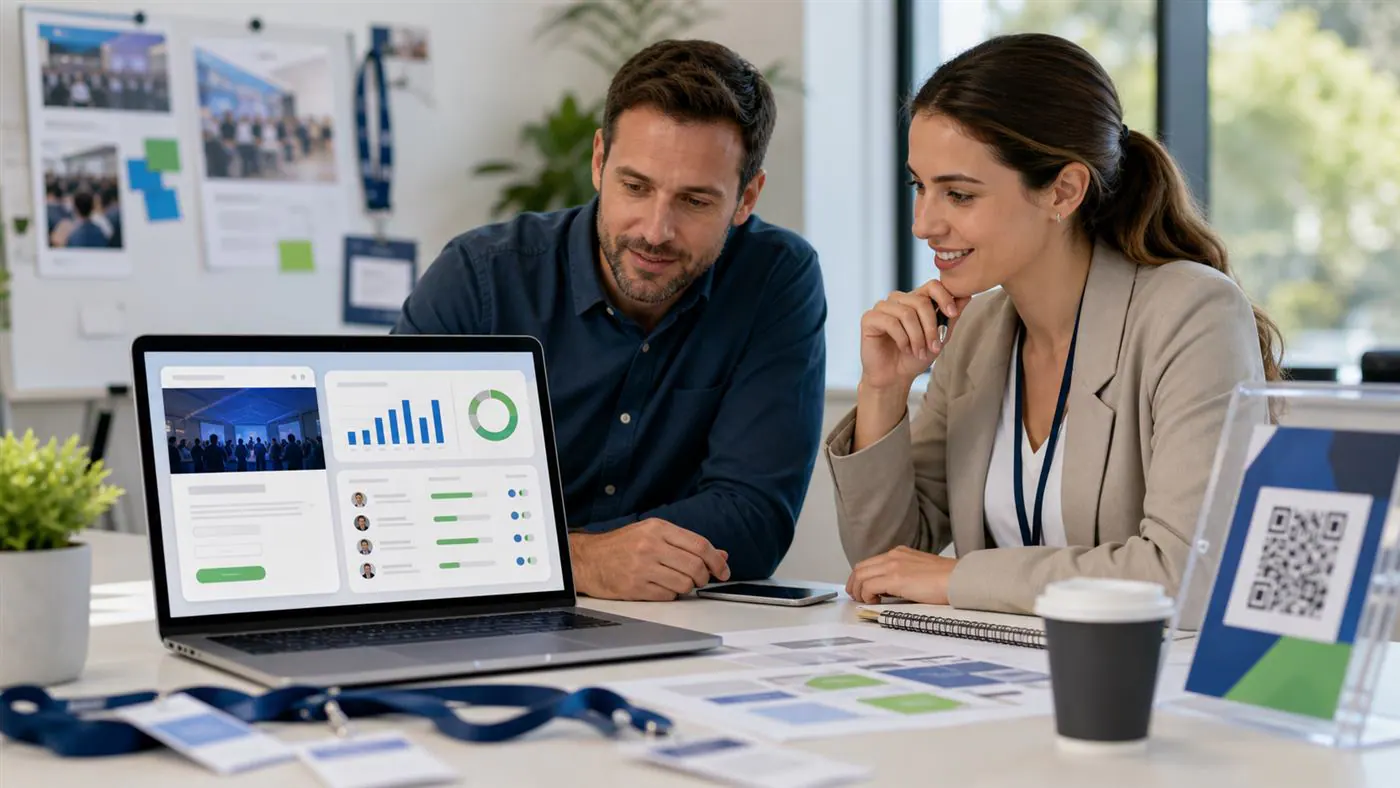 Equipo pequeno revisando calidad de leads para un evento en un dashboard