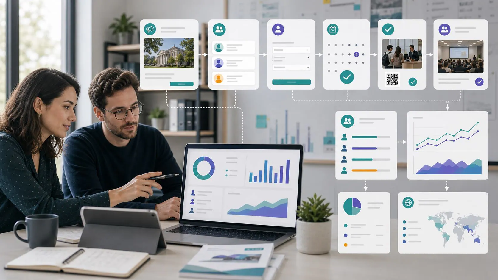 Gestión digital de eventos universitarios con landing, segmentación, QR y analítica