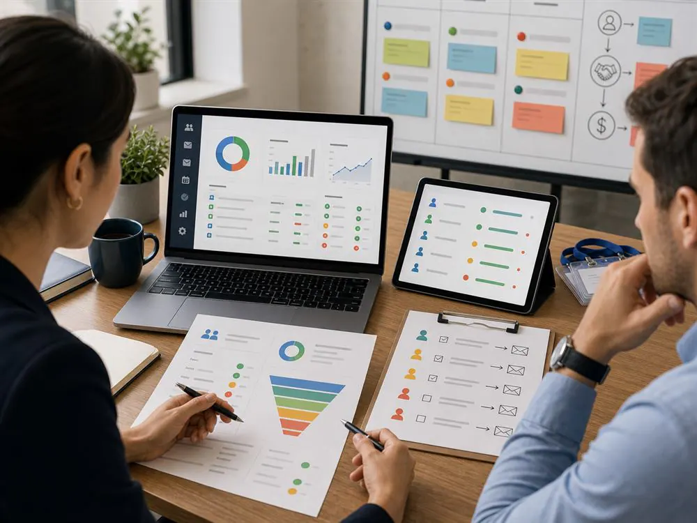 Indicadores de eventos para decisiones comerciales y ventas Equipo comercial usando indicadores de eventos para priorizar seguimiento y ventas