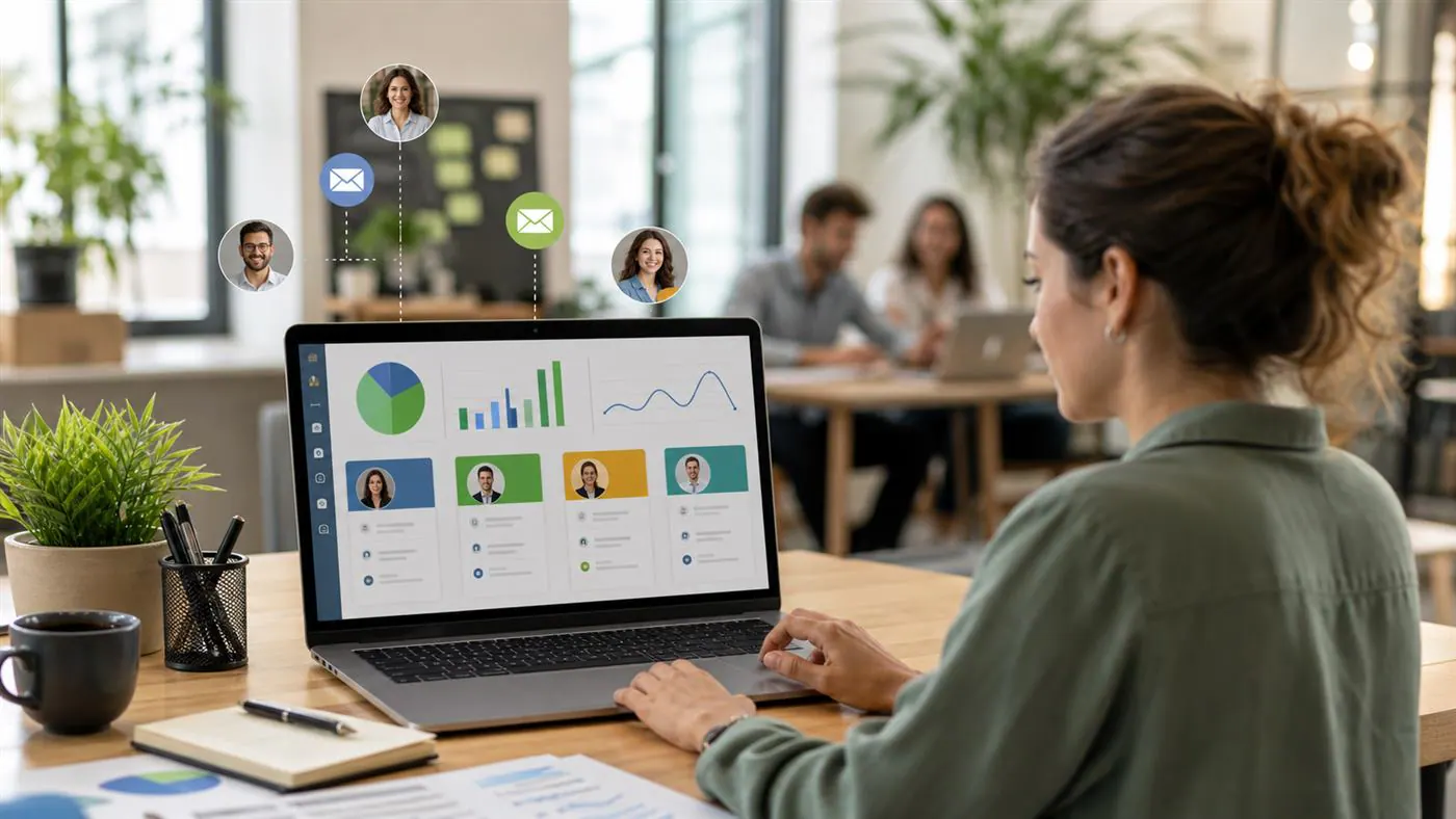 Persona revisando segmentos de clientes y leads en un computador